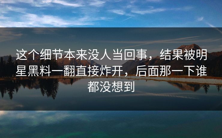这个细节本来没人当回事,结果被明星黑料一翻直接炸开,后面那一下谁都没想到