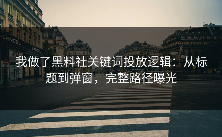 我做了黑料社关键词投放逻辑:从标题到弹窗,完整路径曝光 我做了黑料社关键词投放逻辑:从标题到弹窗,完整路径曝光